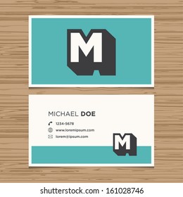 Business card with alphabet letter M. Vector template editable. Vintage design. 