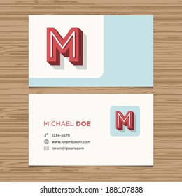 Business card with alphabet letter M. Vector template editable. Vintage design. 