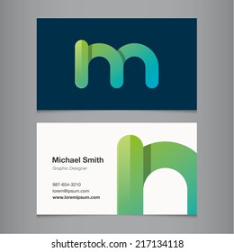 Business card with alphabet letter m.