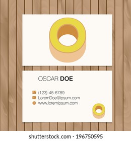 Business card with alphabet letter on a wood background. Vector template editable