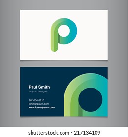 Business card with alphabet letter p.