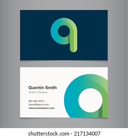 Business card with alphabet letter q.