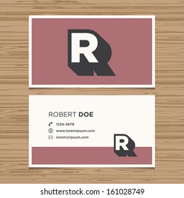 Business card with alphabet letter R. Vector template editable. Vintage design. 