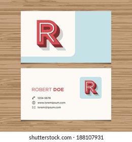 Business card with alphabet letter R. Vector template editable. Vintage design. 