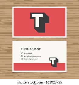 Business card with alphabet letter T. Vector template editable. Vintage design. 