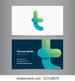 Business card with alphabet letter t.