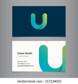 Business card with alphabet letter u.