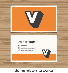 Business card with alphabet letter V. Vector template editable. Vintage design. 