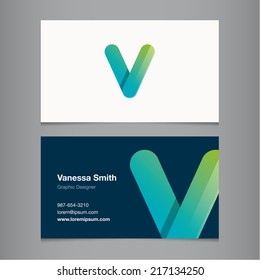 Business Card With Alphabet Letter V.