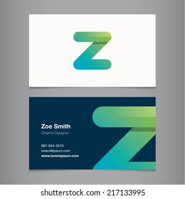 Business card with alphabet letter z.