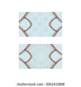 Business card in aquamarine color with coral motif mandala for your brand.