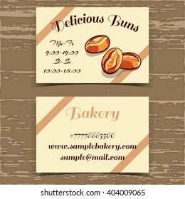 Business card for bakery with hand drawn buns. Vector illustration.