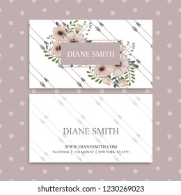 Business card with beautiful flowers. Template
