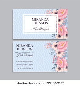 Business card with beautiful flowers. Template