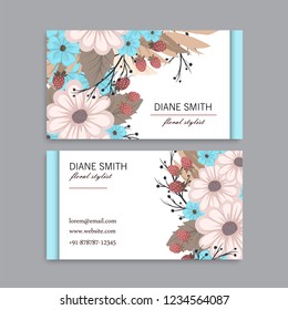 Business card with beautiful flowers. Template