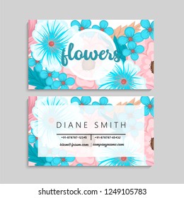 Business card with beautiful flowers. Template