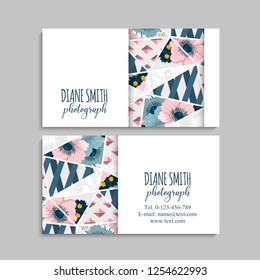 Business card with beautiful flowers. Template