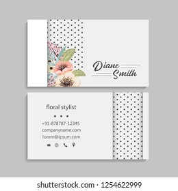 Business card with beautiful flowers. Template