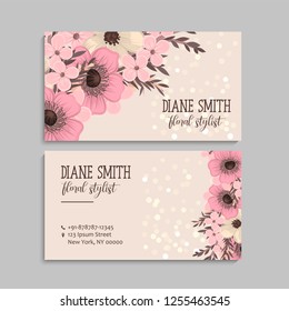 Business card with beautiful flowers. Template