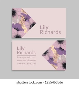 Business card with beautiful flowers. Template