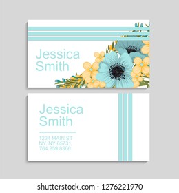 Business card with beautiful flowers. Template