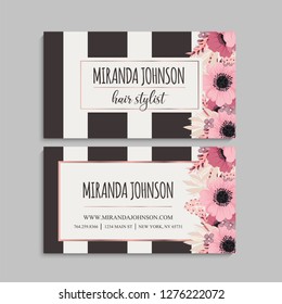 Business card with beautiful flowers. Template