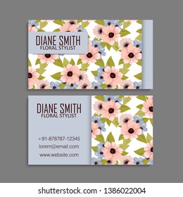 Business card with beautiful flowers. Template