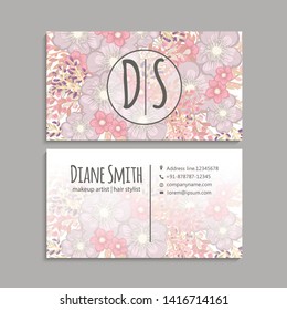 Business card with beautiful flowers. Template