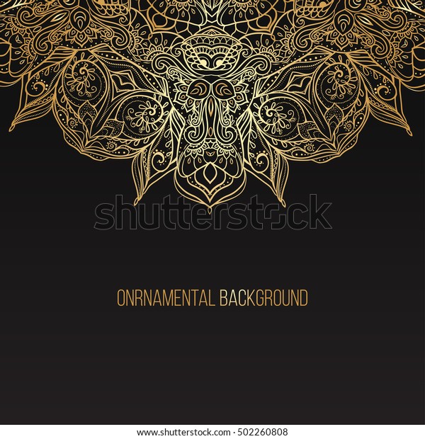 Business Card beautiful mandala ornament. Arabic\
and Indian style. Design template, banner, discount for clothing,\
electronics, games, furniture, cars, online shopping. Vector\
illustration gold.