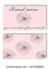 Business card for a beauty salon or company with hand drawn poppies, stylish business design. Business Luxury card. Modern Abstract design with poppy flowers decor.