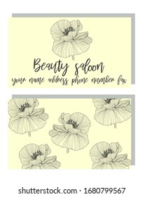Business card for a beauty salon or company with hand drawn poppies, stylish business design. Business Luxury card. Modern Abstract design with poppy flowers decor.