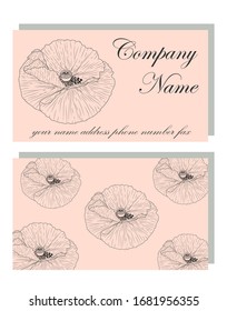 Business card for a beauty salon or company with hand drawn poppies, stylish business design. Business Luxury card. Modern Abstract design with poppy flowers decor.