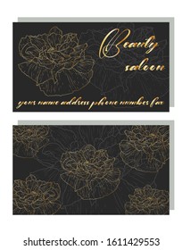 business card for a beauty salon with golden poppies, stylish design. Business Luxury card. Modern Abstract design with poppy flowers decor