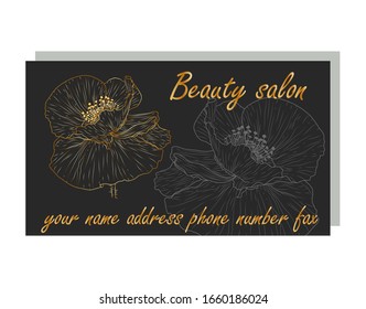 business card for a beauty salon with golden poppies, stylish design. Business Luxury card. Modern Abstract design with poppy flowers decor. Place for texts