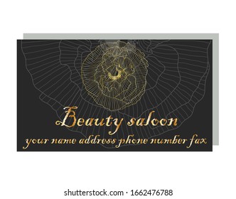 business card for a beauty salon with golden poppies, stylish design. Business Luxury card. Modern Abstract design with poppy flowers decor. Place for texts