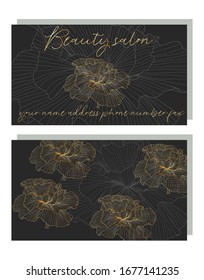 business card for a beauty salon with golden poppies, stylish design. Business Luxury card. Modern Abstract design with poppy flowers decor