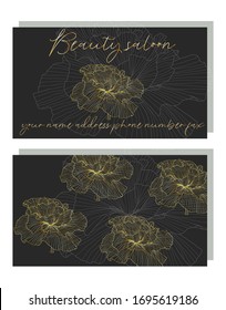 business card for a beauty salon with golden poppies, stylish design. Modern Abstract design with poppy flowers decor.