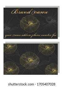 business card for a beauty salon with golden poppies, stylish design. Modern Abstract design with poppy flowers decor.