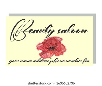 Business card for a beauty salon with watercolor poppies, stylish business design