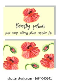 Business card for a beauty salon with watercolor and golden poppies, stylish business design