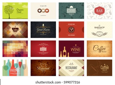 Business Card Big Set. 16 Bright Visiting Cards. Food And Drink Theme. For Cafe, Coffee House, Restaurant, Bar