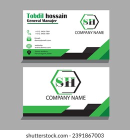 Business card black, Green, white color combination.