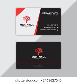 Business Card Black and Red Double Side with Round Corner Vector