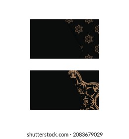 Business card in black with vintage brown ornament for your contacts.