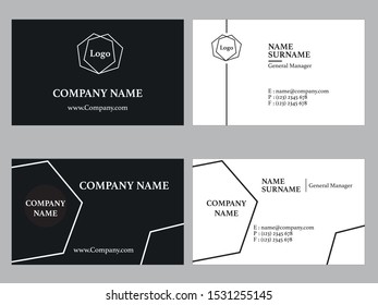 Business card with black and white background and hexagon template.