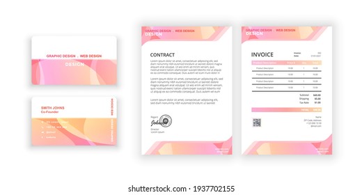 Business card and blank. Simple colorful design. Vector illustration. Modern minimalist template. Document design template for office, company.