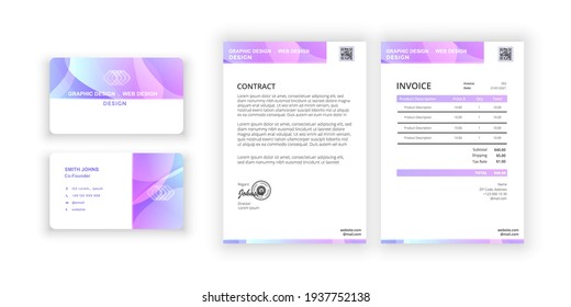 Business card and blank. Simple colorful design. Vector illustration. Modern minimalist template. Document design template for office, company.