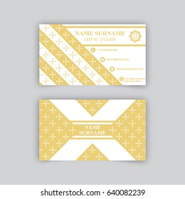 Business card blank template with textured background from dotted crosses. Vector element of graphical design