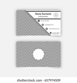 Business card blank template with textured background from zigzag strips. Minimal elegant vector design