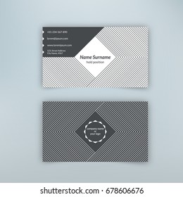 Business card blank template with textured background from corner thin lines. Minimal elegant vector design